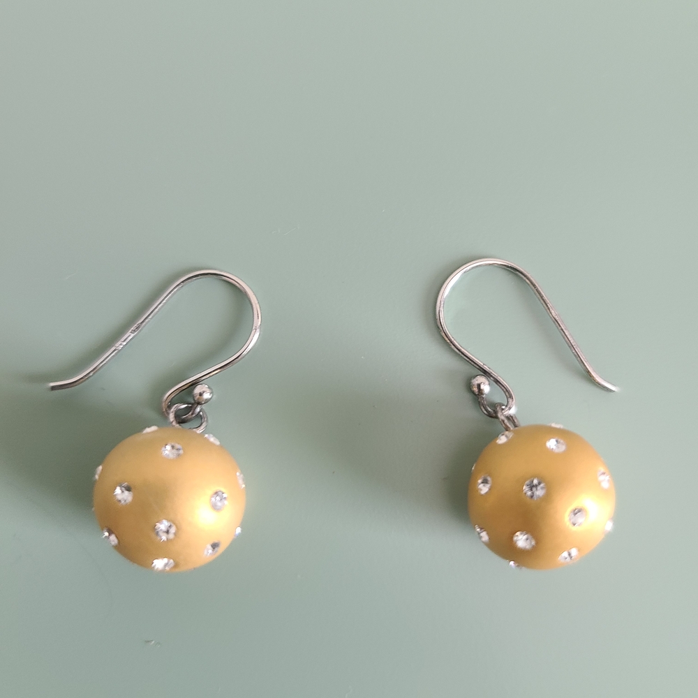 Brushed Gold Tone and Rhinestone Earrings - Picture 2 of 4